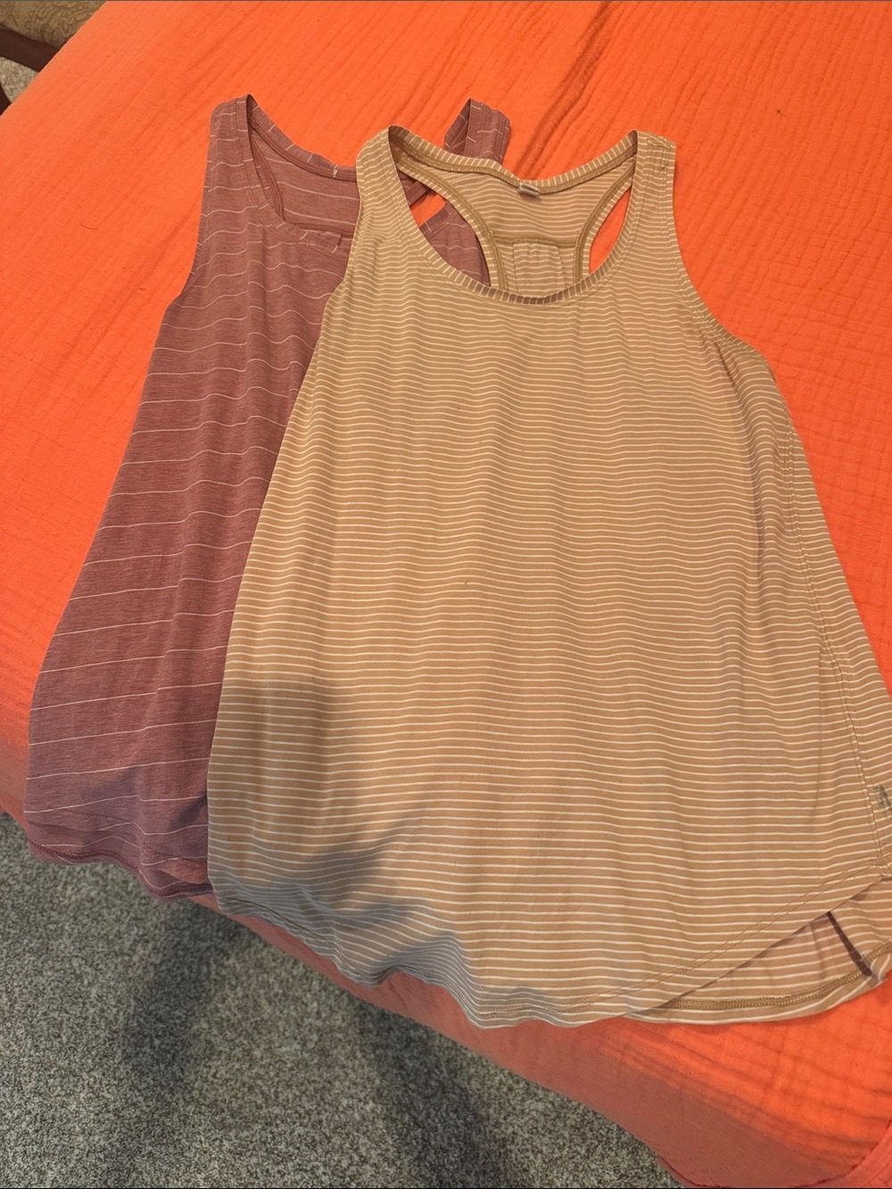 lululemon athletica Striped Racerback Tank Pair - Mauve and Beige
